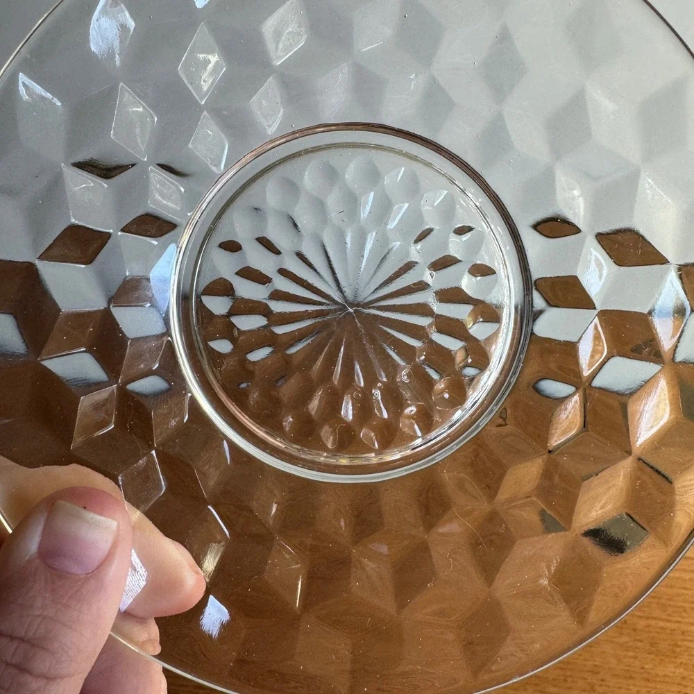 Vintage‎ Clear Glass Diamond Cut Saucers Set of 2 Small Dessert Plates